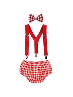 Baby Boys Cake Smash Outfit First Birthday Bloomers Bowtie Adjustable Y Back Suspenders Clothes set