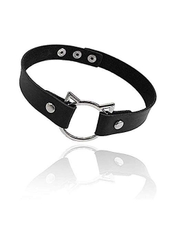 MJartoria Gothic Jewelry-PU Leather Choker Necklace-1-4 PCS O-Ring Heart Punk Rock Adjustable Collar Choker for Women Men Unisex