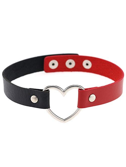 MJartoria Gothic Jewelry-PU Leather Choker Necklace-1-4 PCS O-Ring Heart Punk Rock Adjustable Collar Choker for Women Men Unisex