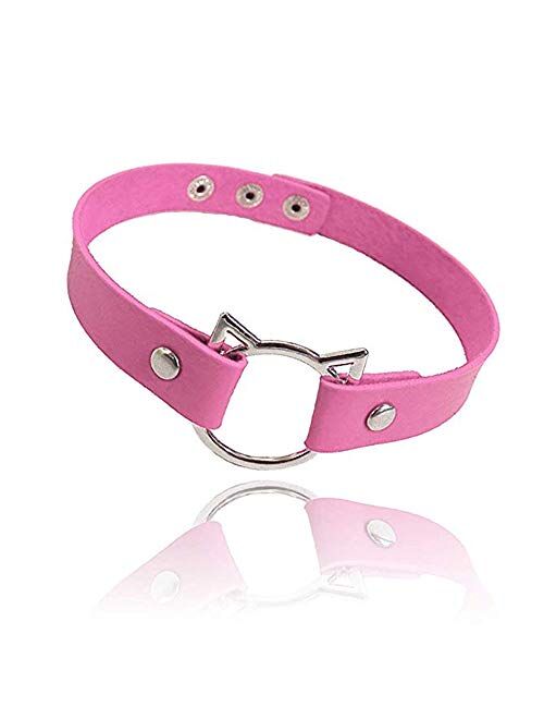 MJartoria Gothic Jewelry-PU Leather Choker Necklace-1-4 PCS O-Ring Heart Punk Rock Adjustable Collar Choker for Women Men Unisex