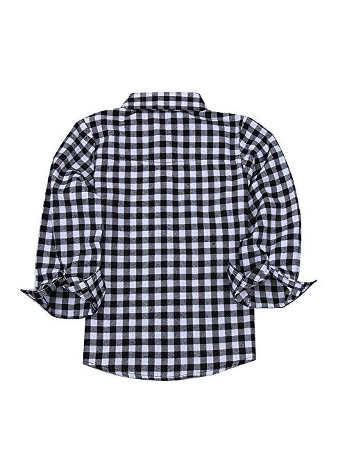 Tortor 1Bacha Little Boys' Long Sleeve Button Down Plaid Flannel Shirt (Gingham Black, 5-6 Years)