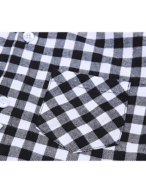 Tortor 1Bacha Little Boys' Long Sleeve Button Down Plaid Flannel Shirt (Gingham Black, 5-6 Years)