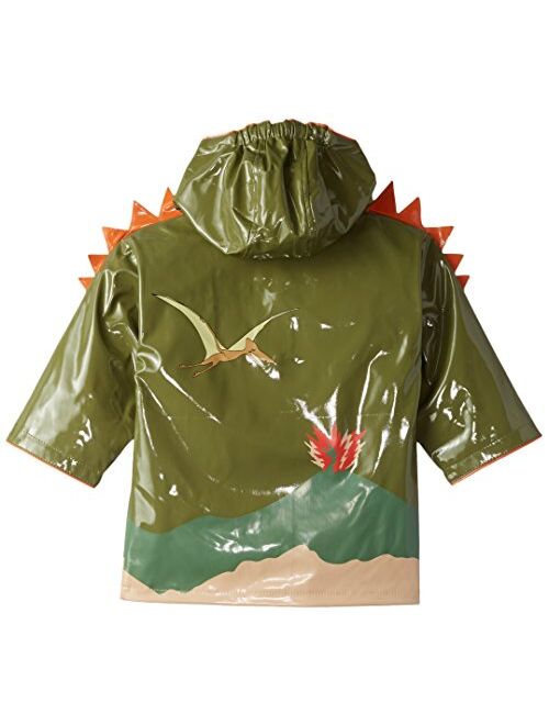 Kidorable Green Dinosaur PU All-Weather Raincoat for Boys With Fun Dino Spikes and Volcano