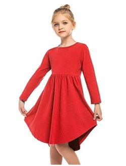 Girl Cotton Long Sleeve A Line Skater Casual Twirly Casual Dress