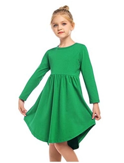 Girl Cotton Long Sleeve A Line Skater Casual Twirly Casual Dress