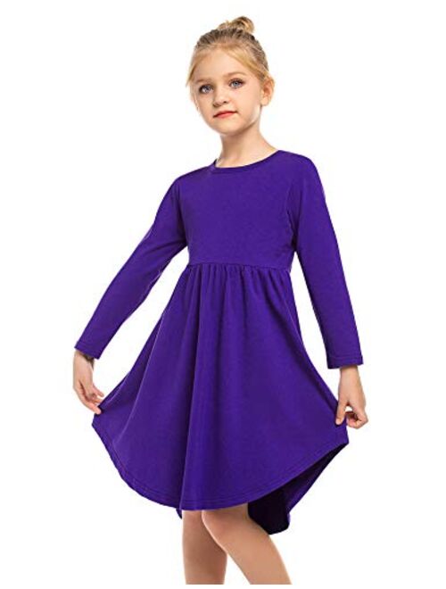 Arshiner Girl Cotton Long Sleeve A Line Skater Casual Twirly Casual Dress