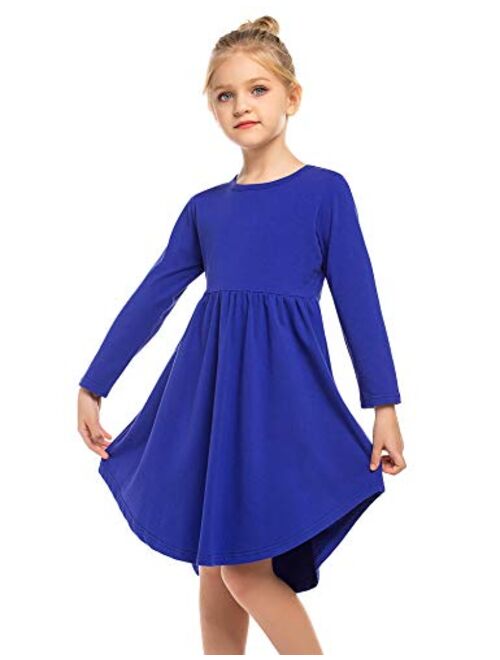 Arshiner Girl Cotton Long Sleeve A Line Skater Casual Twirly Casual Dress