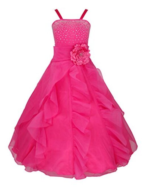 iEFiEL Ladys Girl Rhinestone Organza Flower Dress Pageant Holiday Prom Gown