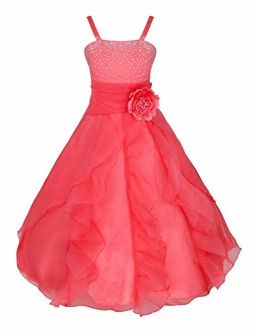 iEFiEL Ladys Girl Rhinestone Organza Flower Dress Pageant Holiday Prom Gown