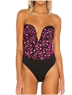 May&Maya Women's Strapless Plunge Neck Bodysuit