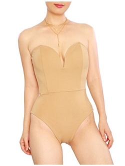 May&Maya Women's Strapless Plunge Neck Bodysuit