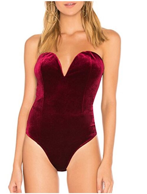 May&Maya Women's Strapless Plunge Neck Bodysuit