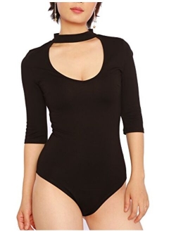 May&Maya Women's Mock Neck Plunging V-Neckline Bodysuit