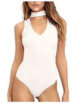 May&Maya Women's Mock Neck Plunging V-Neckline Bodysuit