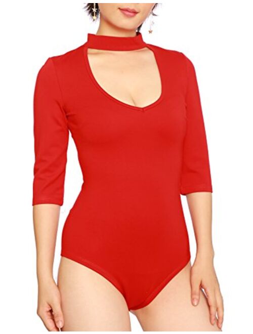 May&Maya Women's Mock Neck Plunging V-Neckline Bodysuit