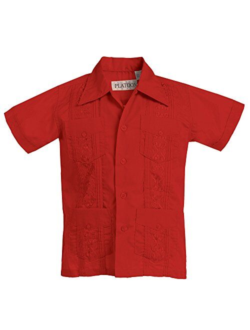 Platoon Kids Boys Guayabera Short Sleeve Cuban Shirt Wedding Beach - Toddlers & Juniors