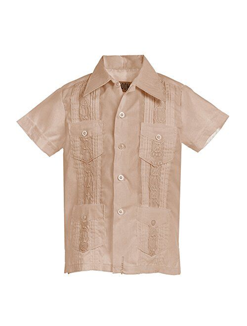 Platoon Kids Boys Guayabera Short Sleeve Cuban Shirt Wedding Beach - Toddlers & Juniors