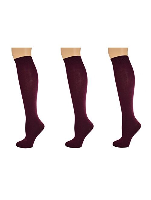 Sierra Socks Girl's Women School Uniform Cotton Knee High Solid Color 3 Pair Pack G7200