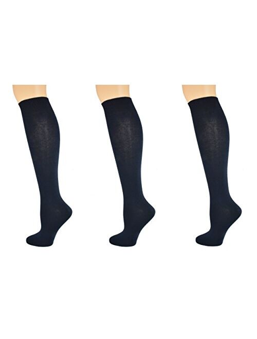 Sierra Socks Girl's Women School Uniform Cotton Knee High Solid Color 3 Pair Pack G7200