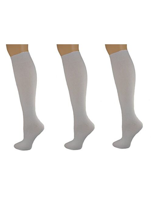 Sierra Socks Girl's Women School Uniform Cotton Knee High Solid Color 3 Pair Pack G7200