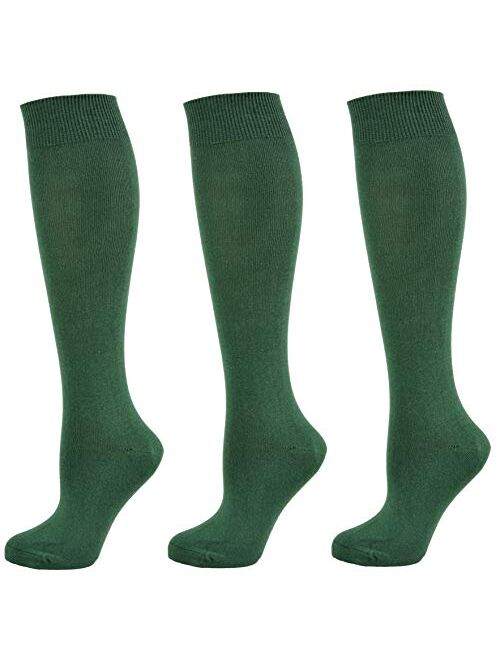 Sierra Socks Girl's Women School Uniform Cotton Knee High Solid Color 3 Pair Pack G7200