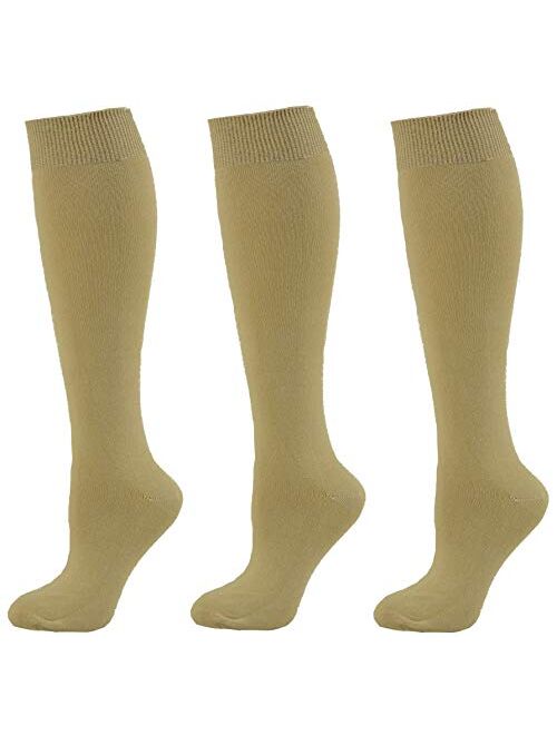 Sierra Socks Girl's Women School Uniform Cotton Knee High Solid Color 3 Pair Pack G7200