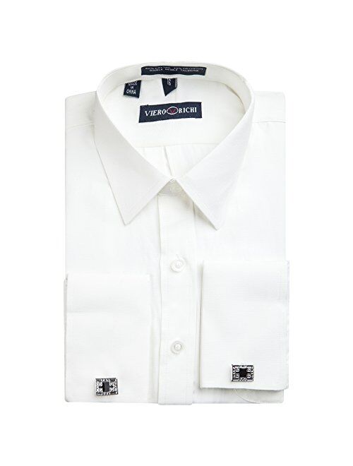 Viero Richi Boys French Cuff Dress Shirt Regular & Husky Sizes (Cufflinks Included)