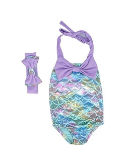 Unique Baby Girls Mermaid Scale Bathing Suit and Headband