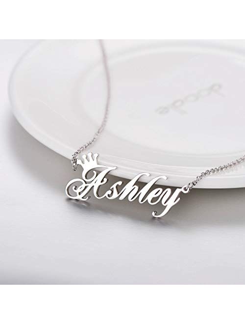 PEIMKO 925 Sterling Silver Personalized Name Crown Necklace Custom Made with Any Name Gifts for Women