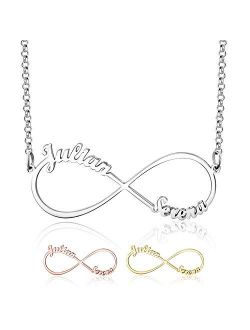 Custom Couples Sterling Silver Infinity Name Pendant Necklace for Women Personalized 2 Names Promise Necklace for Her