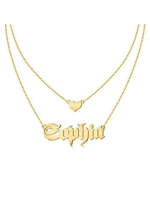 Jecivila Custom Name Necklace Personalized,Heart Pendant Layered Customized Nameplate Necklace for Women 14