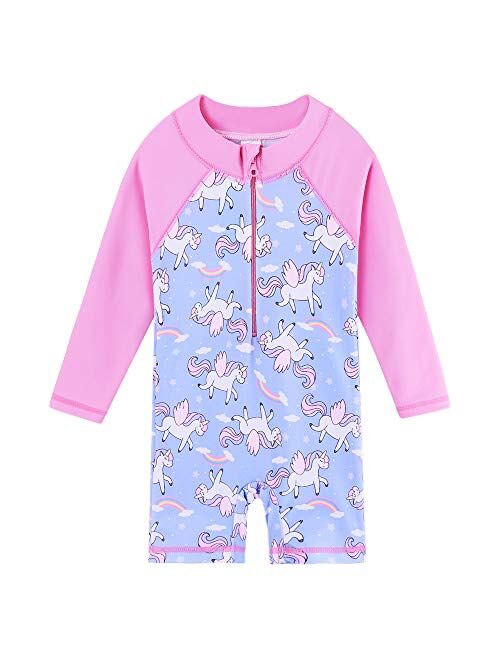 XIAOFEIGUO Baby Girls Swimsuit One Piece Long Sleeve Rash Guard Shirts Quick-Dry Bathing Suit