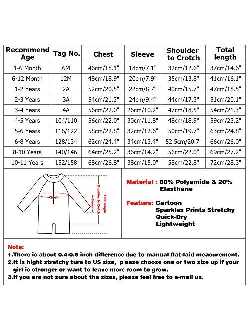 XIAOFEIGUO Baby Girls Swimsuit One Piece Long Sleeve Rash Guard Shirts Quick-Dry Bathing Suit