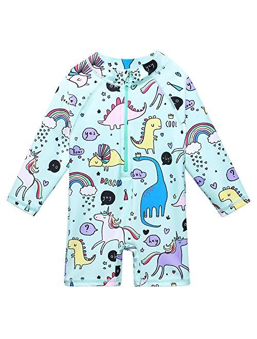 XIAOFEIGUO Baby Girls Swimsuit One Piece Long Sleeve Rash Guard Shirts Quick-Dry Bathing Suit