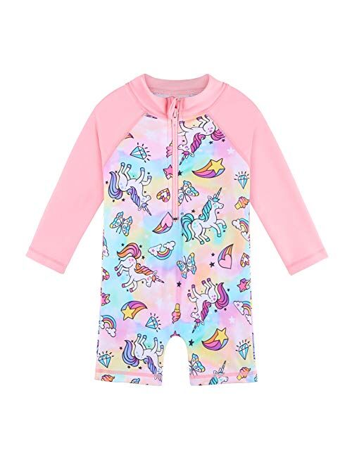 XIAOFEIGUO Baby Girls Swimsuit One Piece Long Sleeve Rash Guard Shirts Quick-Dry Bathing Suit