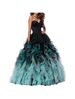 Chady Sweethart Ball Gown Puffy Ombre Organza Prom Dresses Long Quinceanera Dresses Black Lilac Prom Dresses Ball Gown