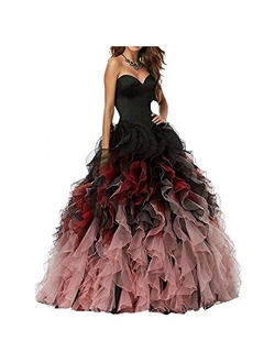 Chady Sweethart Ball Gown Puffy Ombre Organza Prom Dresses Long Quinceanera Dresses Black Lilac Prom Dresses Ball Gown