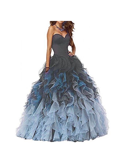 Chady Sweethart Ball Gown Puffy Ombre Organza Prom Dresses Long Quinceanera Dresses Black Lilac Prom Dresses Ball Gown