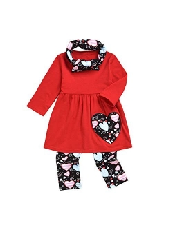 Toddler Little Girls Ruffle Flare Tunic Dress Top Striped Leggings Pants 2PC Fall Winter Outfit Set Clothes