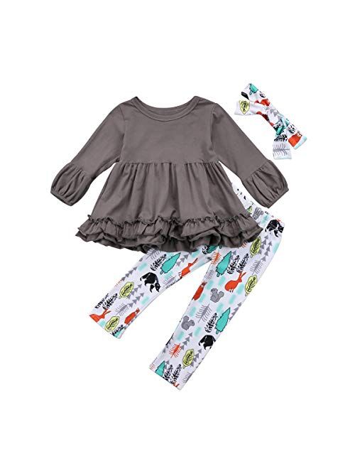 Toddler Little Girls Ruffle Flare Tunic Dress Top Striped Leggings Pants 2PC Fall Winter Outfit Set Clothes