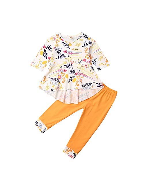 Toddler Little Girls Ruffle Flare Tunic Dress Top Striped Leggings Pants 2PC Fall Winter Outfit Set Clothes