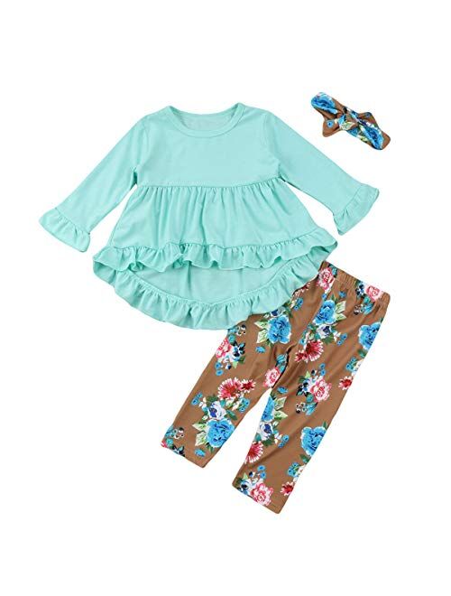 Toddler Little Girls Ruffle Flare Tunic Dress Top Striped Leggings Pants 2PC Fall Winter Outfit Set Clothes