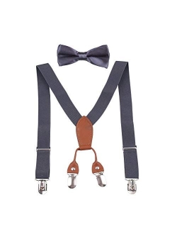 GUCHOL Boys Suspenders Bow Tie Set for Kids - Adjustable Elastic Classic Wedding Accessory Sets Age 1 to 6 Year