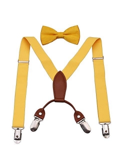 GUCHOL Boys Suspenders Bow Tie Set for Kids - Adjustable Elastic Classic Wedding Accessory Sets Age 1 to 6 Year