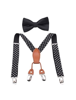 GUCHOL Boys Suspenders Bow Tie Set for Kids - Adjustable Elastic Classic Wedding Accessory Sets Age 1 to 6 Year