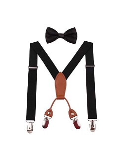 GUCHOL Boys Suspenders Bow Tie Set for Kids - Adjustable Elastic Classic Wedding Accessory Sets Age 1 to 6 Year