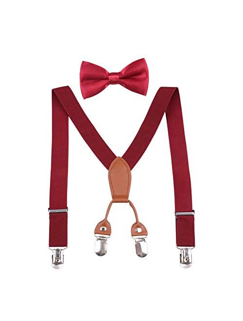 GUCHOL Boys Suspenders Bow Tie Set for Kids - Adjustable Elastic Classic Wedding Accessory Sets Age 1 to 6 Year