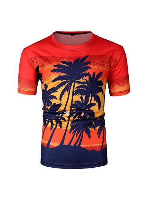 Holzkary Men's Hipster Lightweight Slim Fit Tops Short Sleeve Casual 3D Printed Hawaiian Button Down Shirt