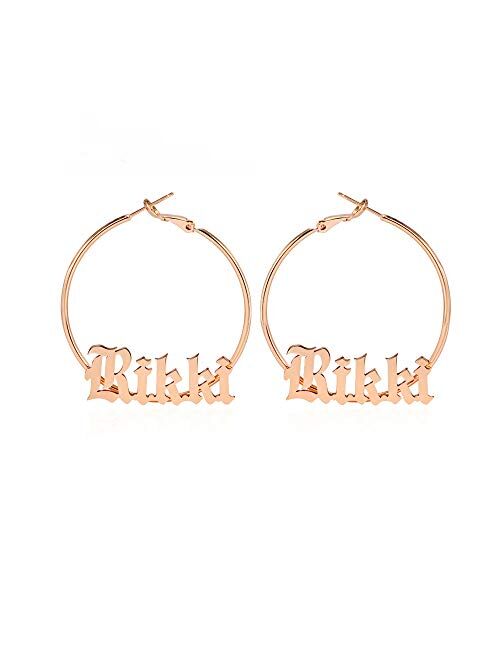 MANZHEN Personalized Gold Circle Hoop Name Earrings Custom Made with Any Initial