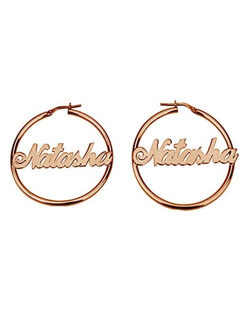 925 Sterling Silver Personalized Simple Hoop Name Earrings Custom Nameplate Earring